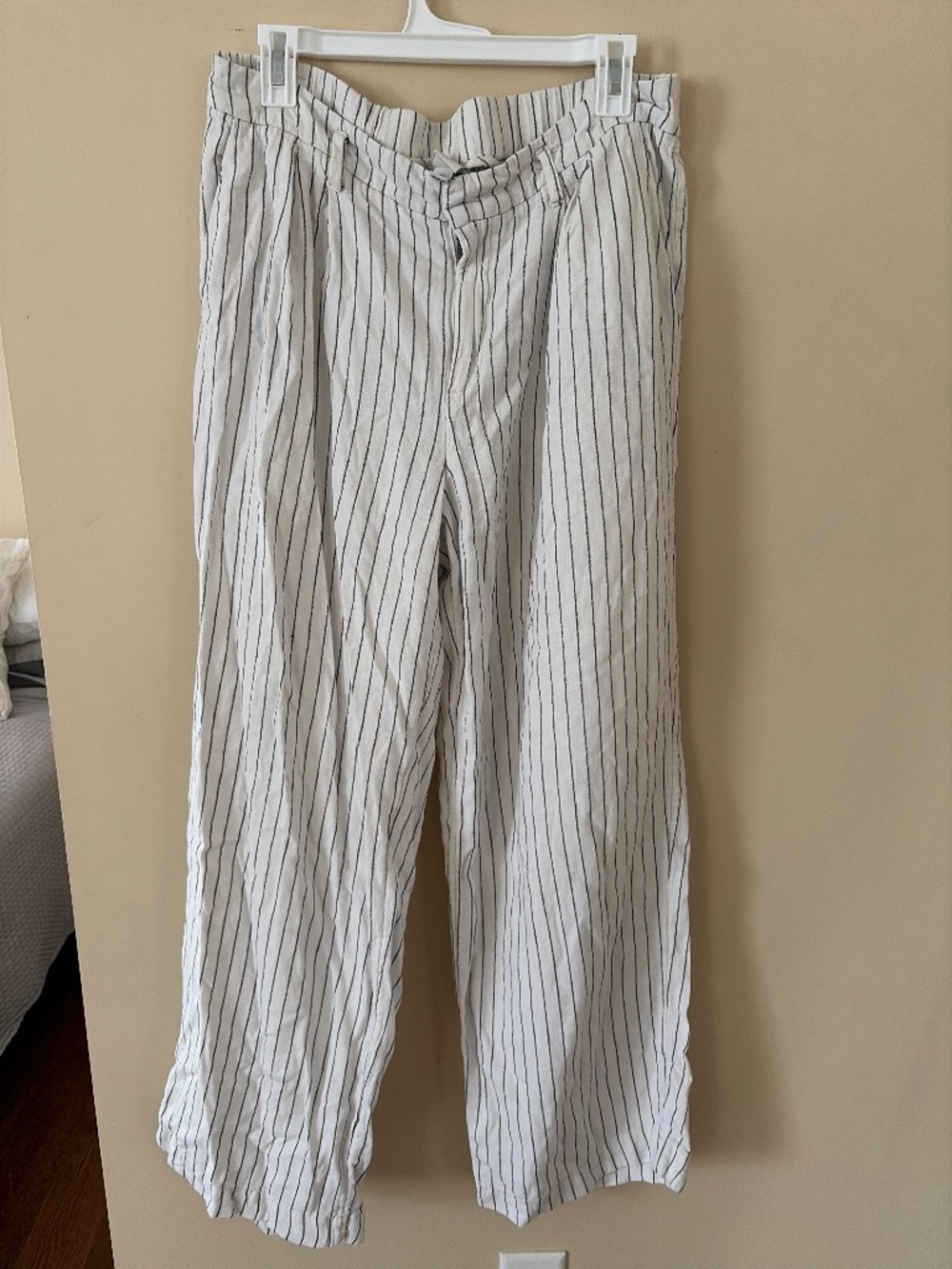 Linen blend striped pants wide leg